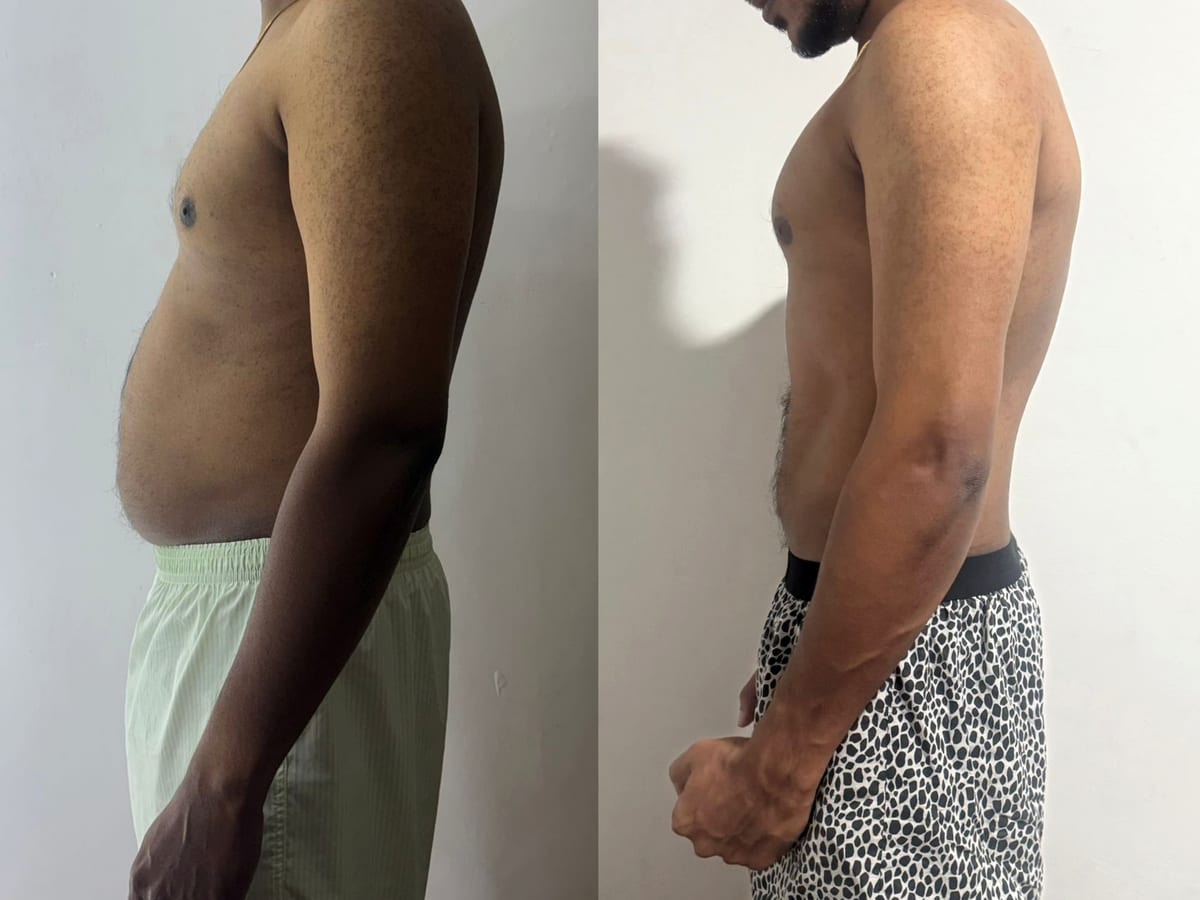 Lakshan before and after — 4 kg lost over 2 months of online coaching