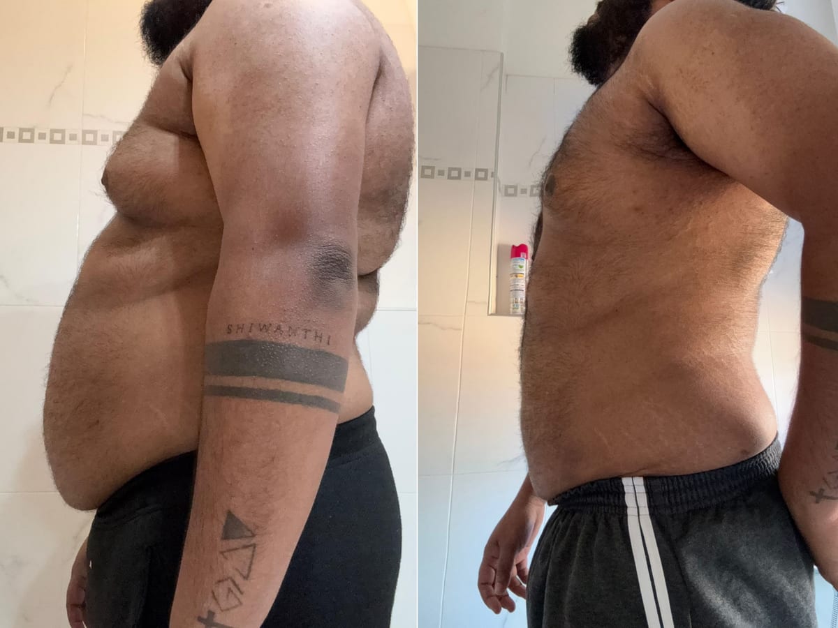 Supun before and after — 15 kg lost over 2 months of online coaching